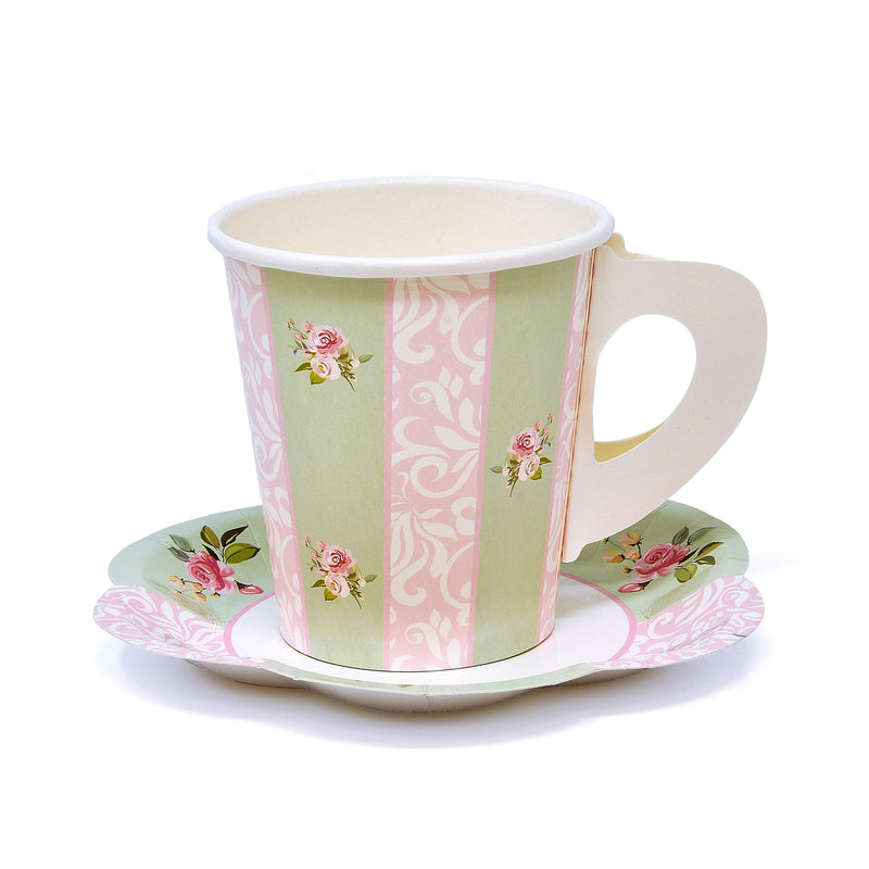 24 Disposable Tea Party Cups 5 oz 3" 24 Saucers 5" Paper Floral Shaped Plate Teacup Set with Handles for Kids Girls Mom Coffee Mugs Wedding Birthday Bridal Baby Shower Mint Green Pink Table Supplies - PawsPlanet Australia