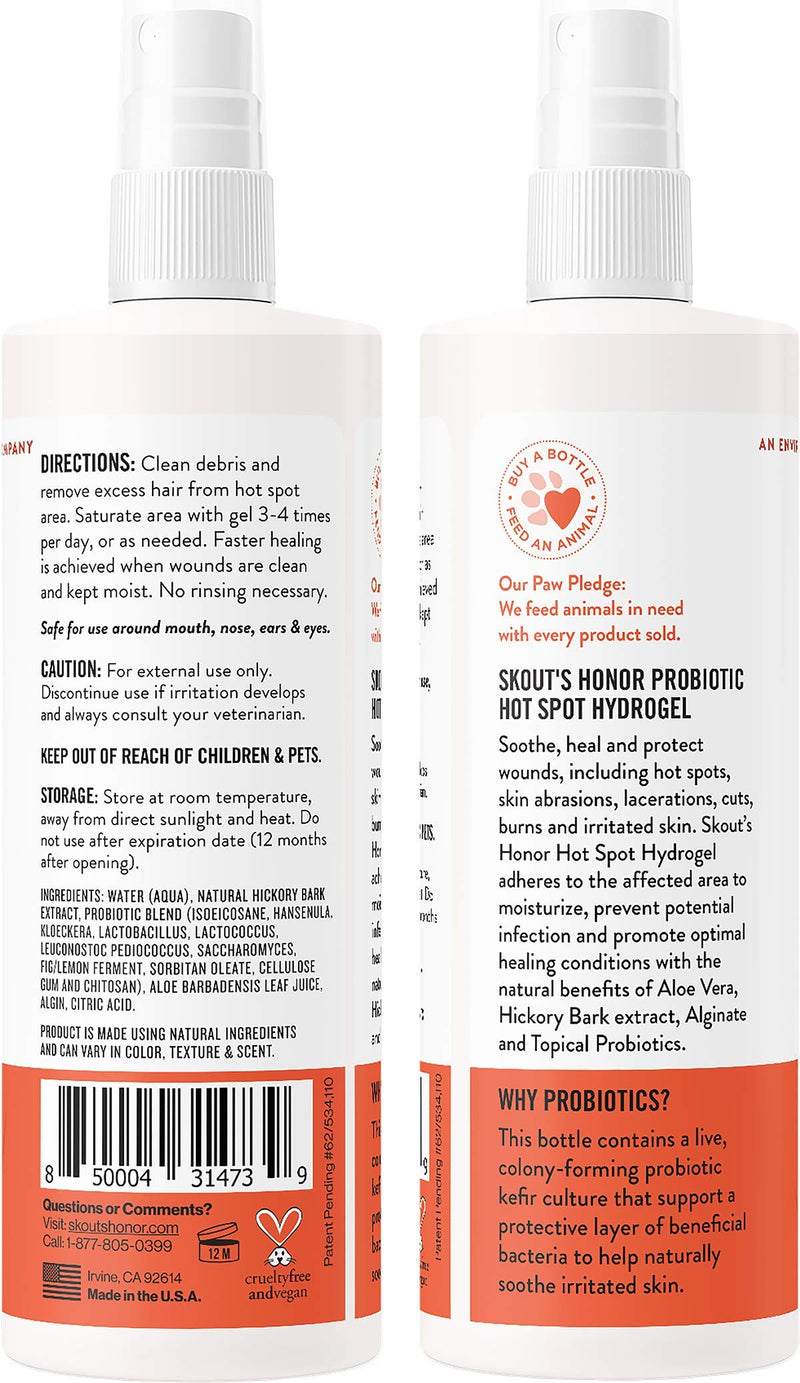 SKOUT'S HONOR: Probiotic Hot Spot Hydrogel for Dogs & Cats - Topical Wound Care with Aloe and Algin - 4 fl oz - All-Natural, Non-Medicated - Promotes Healing Conditions for Hot Spots, Cuts, Abrasions - PawsPlanet Australia