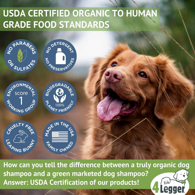 [Australia] - 4Legger USDA Certified Organic Dog Shampoo - All Natural and Hypoallergenic with Aloe and Lemongrass, Soothing for Normal, Dry, Itchy or Allergy Sensitive Skin - Biodegradable - Made in USA - 16 oz 