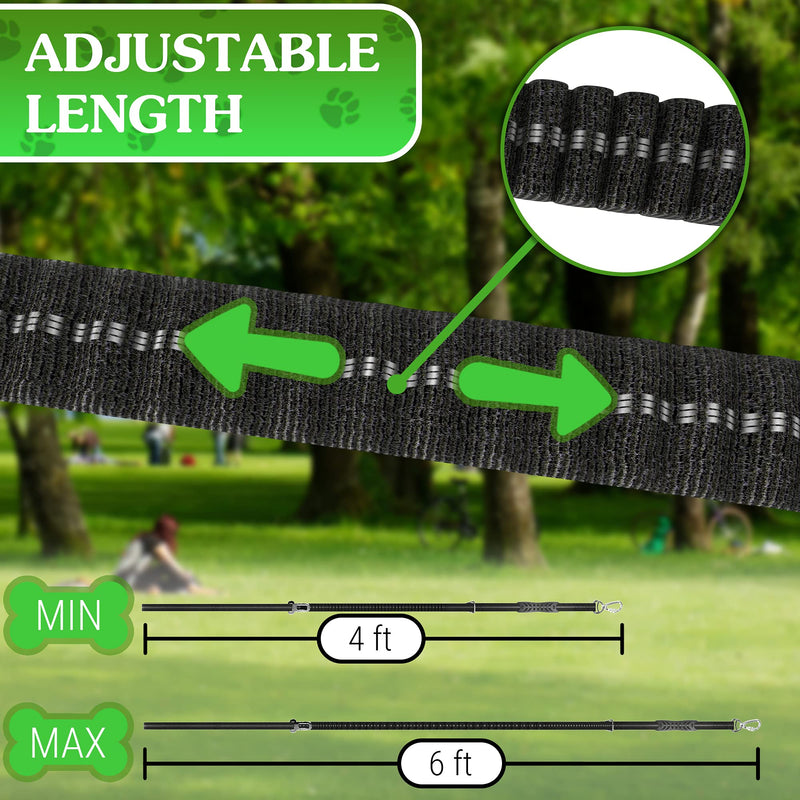 Heavy Duty Dog Leash 4-6Ft Length – Reflective Dog Leash for Medium, Large Dogs – Shock Absorbing Bungee Dog Leash with Zinc Alloy Carabiner, Traffic Control Handle and Safety Lock - PawsPlanet Australia