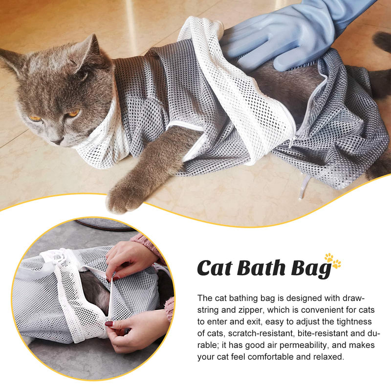 [Australia] - 4 Pieces Pet Cleaning Tools Include Cat Shower Net Bag Multi-Functional Breathable Pet Bag Pet Grooming Gloves Pets Nail Clippers for Cat’s Dog’s Bathing Nail Trimming 