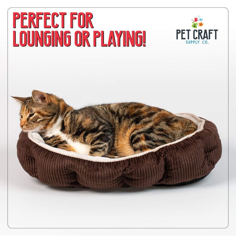 [Australia] - Simple Sleeper Self Warming Cute Calming Cat Bed With Ultra Soft Luxury Plush Including Refillable Catnip Pouch - Perfect for Indoor Cats Brown 