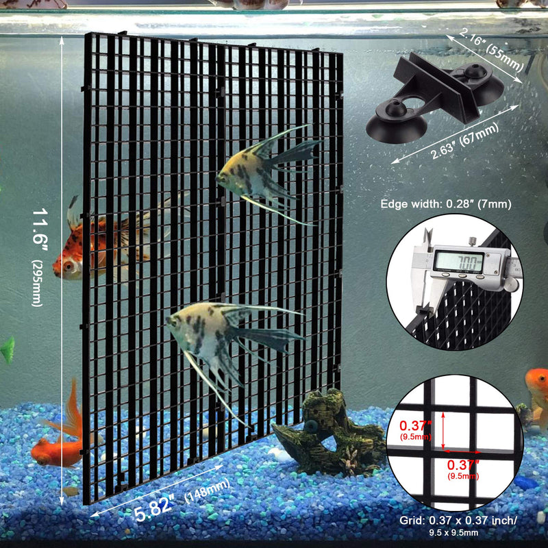 OIIKI 2PCS Egg Crate for Aquarium, Grid Tank Divider Tray, Fish Tank Bottom Isolation, with 4PCS Sucker Clip, for Mixed Breeding (Black) - PawsPlanet Australia