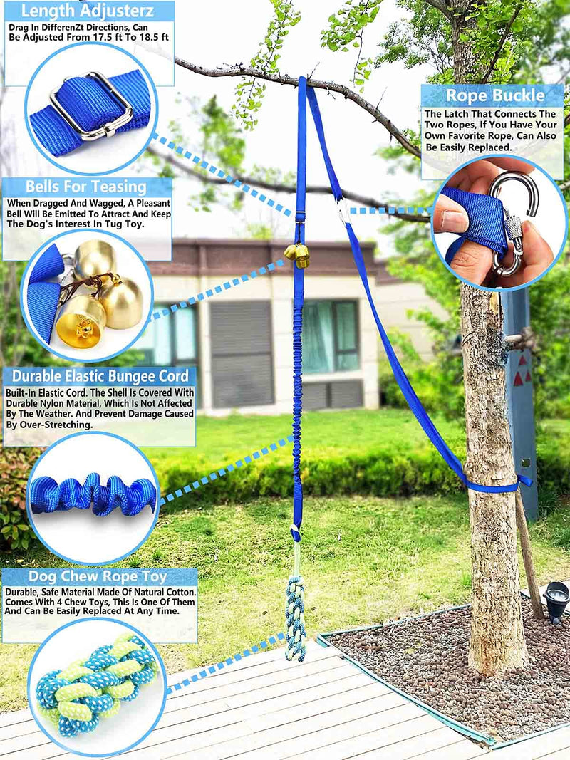Hanging Bungee Dog Toys of War with Bells,4 Chew Rope Toy & 17.5ft Tug of War Toy Rope. Small to Large Dogs &Pitbull Outdoor Interactive Dogs Tug Toy, Can Be Used for Tug of War Games. - PawsPlanet Australia