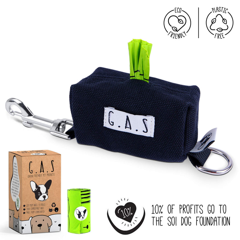 G.A.S Dog Poop Bag Dispenser Holder – 10% to Charity – Earth Friendly, Plastic Free Cotton Canvas Dog Poop Bag Holder with Secure Clip and D-Ring + 15 Free Cornstarch Poop Bags - PawsPlanet Australia