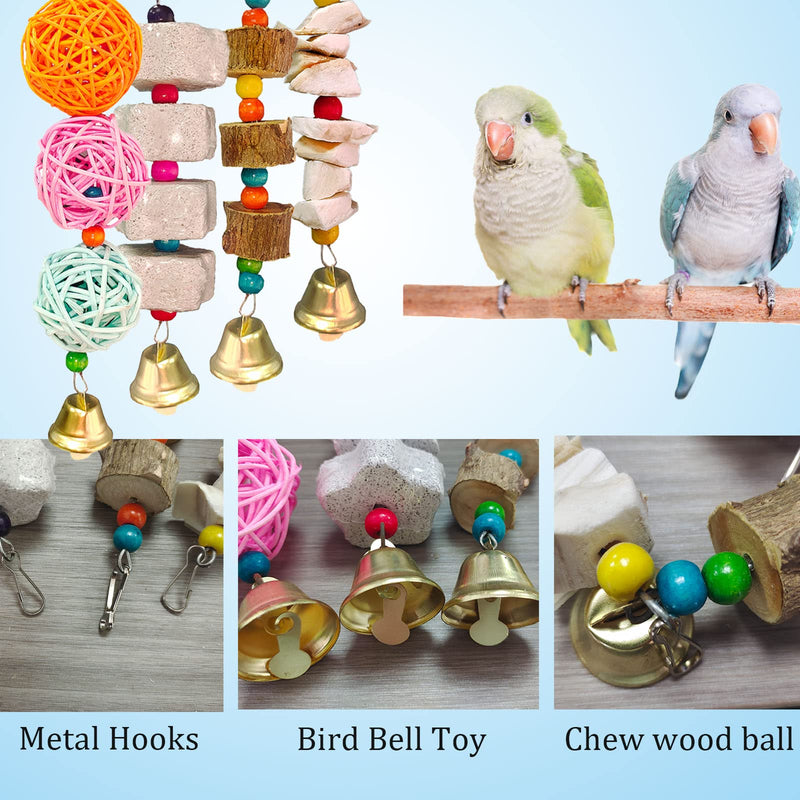4pcs Bird Parakeet Budgie Toys, Chew Cuttlebone Pumice Swing Toy with Bell for Parrot Budgie Parakeet Cockatiel Conure Cockatoo Finch 4PCS - PawsPlanet Australia