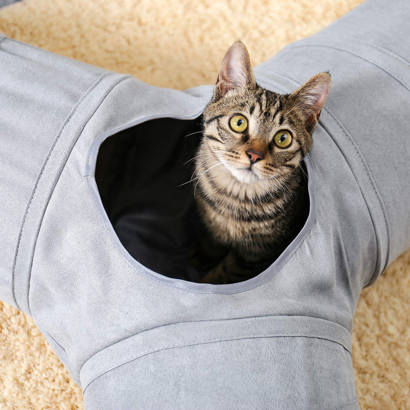 [Australia] - PAWZ Road Cat Tunnel 3 Way Collapsible Crinkle Cat Play Tube with Detachable Dangling Ball 10.5 Inches in Diameter for Cat, Kitties, Rabbit and Small Puppy Gray 