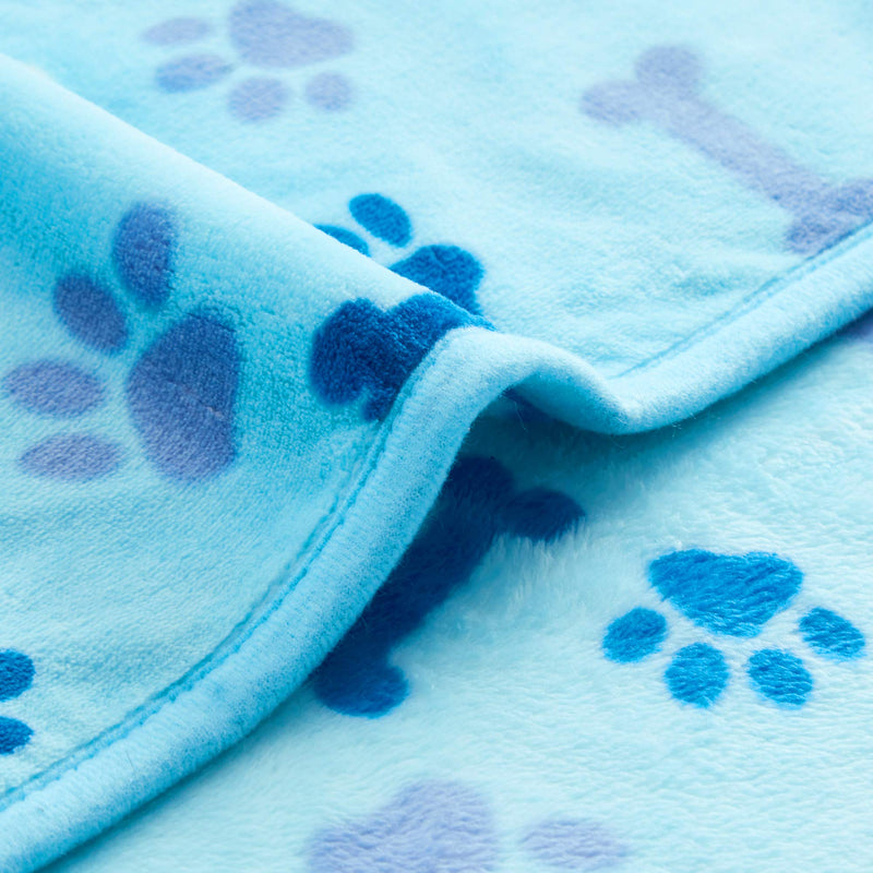 350 GSM-Super Soft and Premium Fuzzy Fleece Pet Dog Blanket, The Cute Paw and Bone Design Washable Fluffy Blanket for Puppy Cat Kitten Indoor or Outdoor, Blue, 32" x 24" 32" x 24" - PawsPlanet Australia