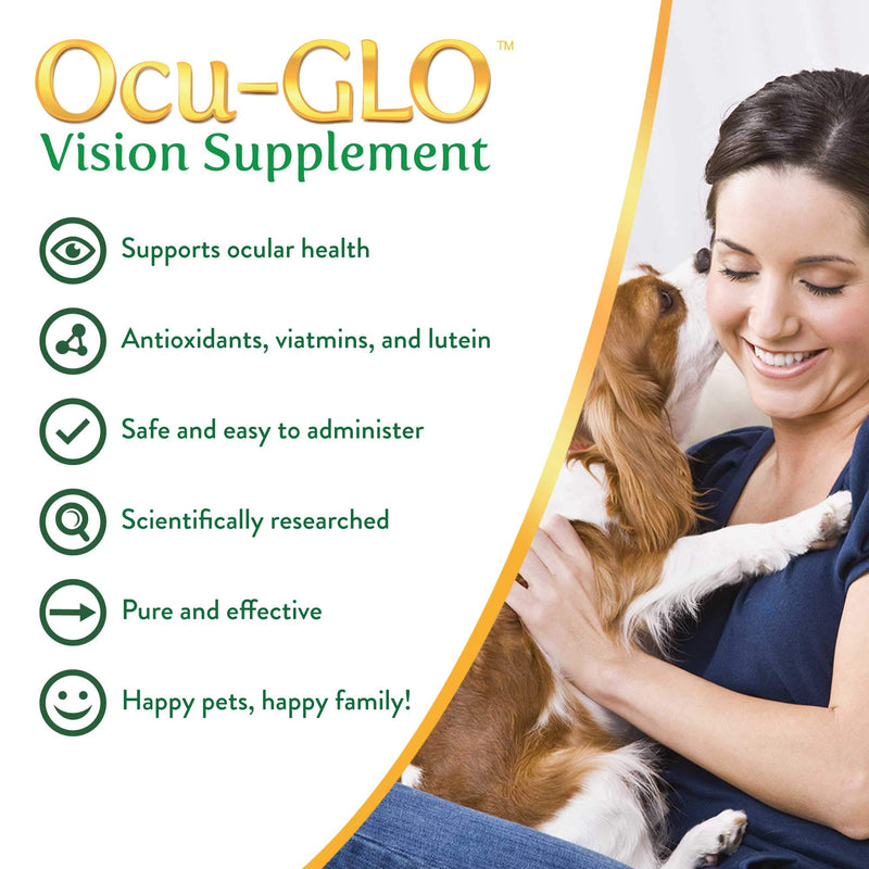 Ocu-GLO Cat & Dog Senior Supplement for Eye Support - Soft Chews Vision Vitamins Supplements for Large and Small Pets Care with Lutein, Omega-3 Fatty Acids, Grape Seed Extract & Antioxidants 15 Count (Pack of 1) - PawsPlanet Australia
