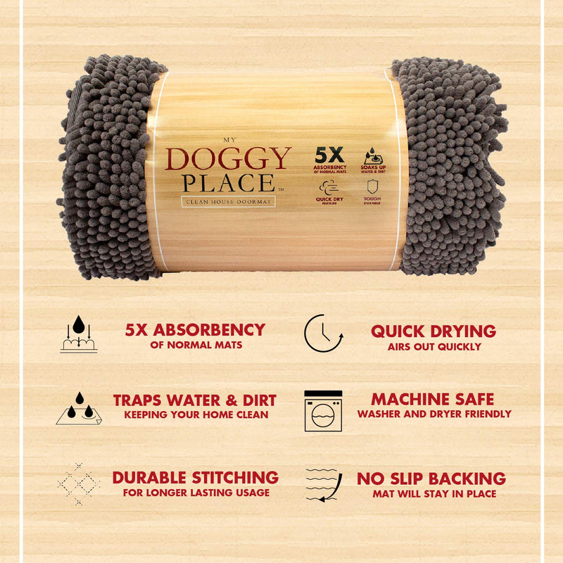 My Doggy Place - Ultra Absorbent Microfiber Dog Door Mat, Durable, Quick Drying, Washable, Prevent Mud Dirt, Keep Your House Clean (Ash, Medium) - 31 x 20 Inch Ash - PawsPlanet Australia