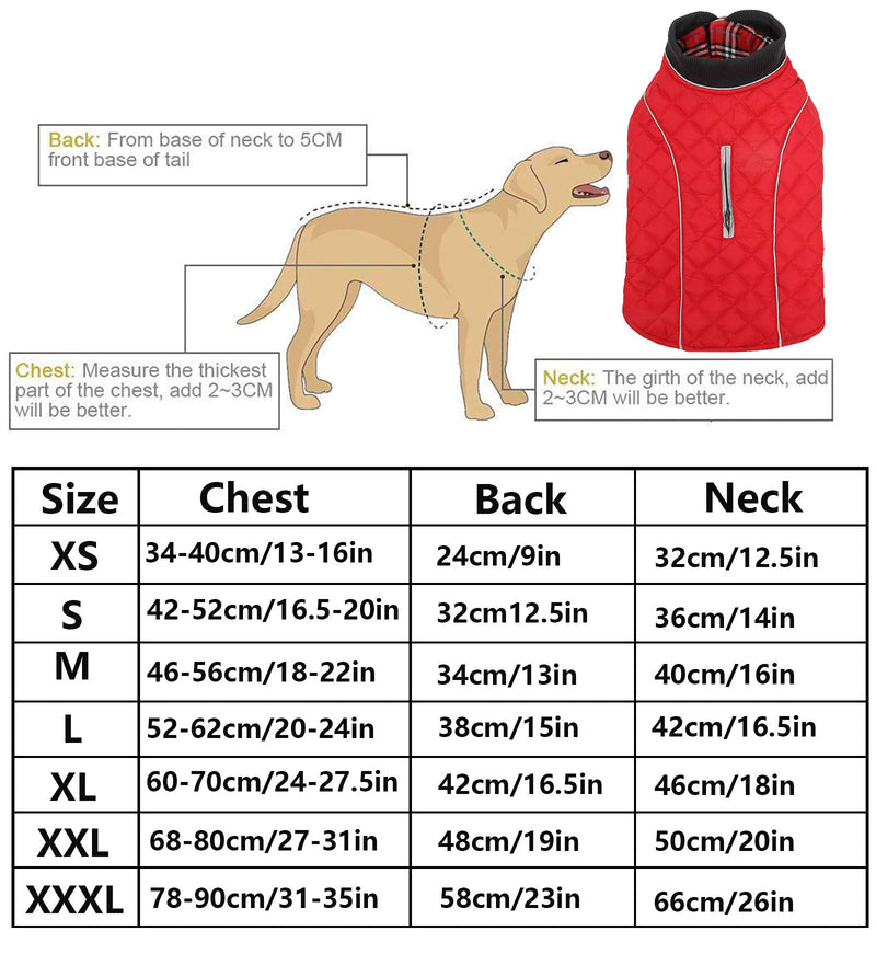 Ctomche Waterproof Windproof Reversible Dog Vest Winter Coat,Reflective Safey Dog Clthoes,Pet Sport Vest Outdoor Apparel for Small Medium & Large Dogs Red-XL X-Large (Length:42CM) - PawsPlanet Australia