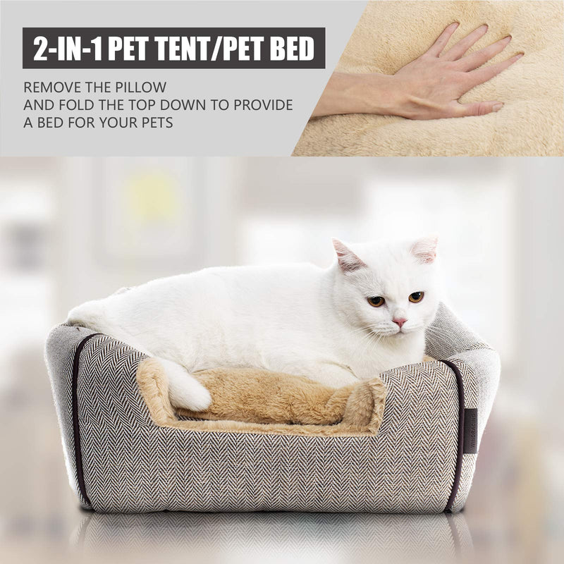 WINDRACING Cozy Cat Cave Self Warming Cat Bed House for Indoor Cats Clearance Foldable Calming 2 in 1 Kitty Bed Tent Soft Cat Cushion Pillow for Small Pet with Removable Washable Cover 15"L * 15"W * 15"H Grey - PawsPlanet Australia