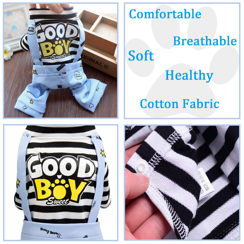 Brocarp Dog Jumpsuit, Striped Puppy Pajamas, Cute Doggie Kitten Onesies Pjs Jumpers, Soft Cotton Shirt, 4 Legs Apparel Pet Clothes Outfits for Small Medium Large Dogs Cats Kitty Boy Girl (Blue, XS) Blue X-Small - PawsPlanet Australia