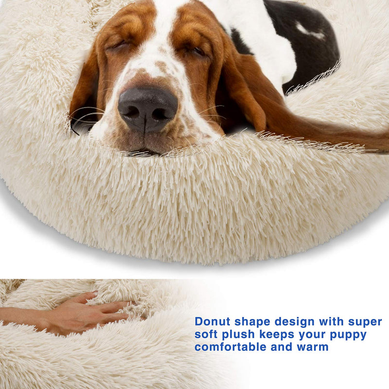 [Australia] - TAMOWA Dog Bed Cat Bed Comfortable Donut Cuddler Round Dog Bed for Small Medium Dogs Ultra Soft Calming Dog Bed, Self Warming, Improved Sleeping, Anti-Slip Base (Size 20"/24"/28"/31") 20” x 20” Beige 