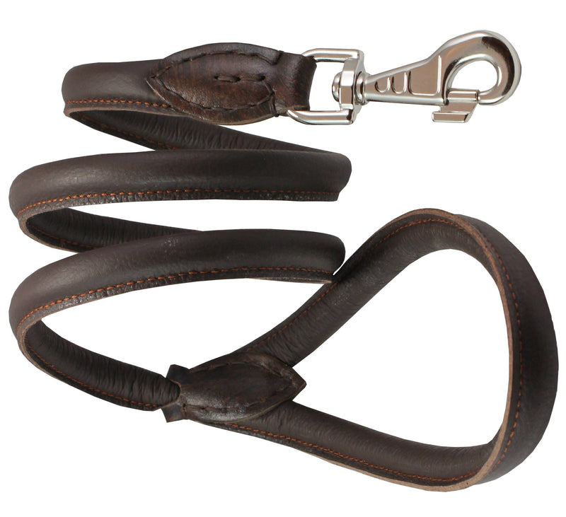 [Australia] - Dogs My Love 4ft Long Round Genuine Rolled Leather Dog Leash Brown Large: 1/2" (12mm) 