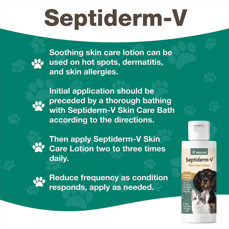 NaturVet Septiderm-V Skin Care Lotion for Dogs & Cats – Pet Health Supplement for Dermatitis, Dog Skin Allergies, Itching, Hot Spots, Cat Rashes – Pet Lotion, Grooming Aid – 4 Oz. - PawsPlanet Australia