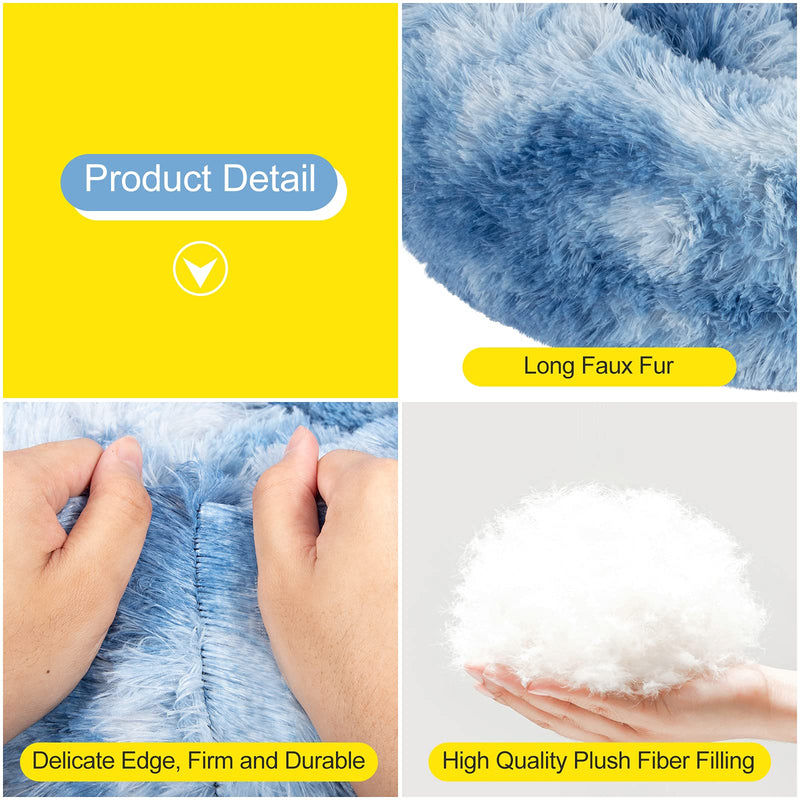 JOEJOY Dog Bed Cat Bed, Calming Orthopedic Pet Puppy Bed Donut Cuddler Machine Washable Ultra Soft Faux Fur for Small Medium Breed Dogs Cats 16inch for pet up to 5lb Blue - PawsPlanet Australia