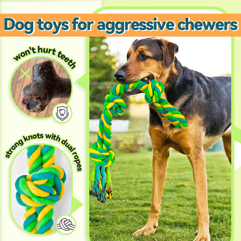 Large Dog Chew Toys, Tough Dog Toys for Aggressive Chewers Large Breed,Heavy Duty Dental Dog Rope Toys Kit for Medium Dogs,5 Knots Indestructible Dog Toys, Cotton Puppy Teething Chew Tug Toy 2 PACK - PawsPlanet Australia