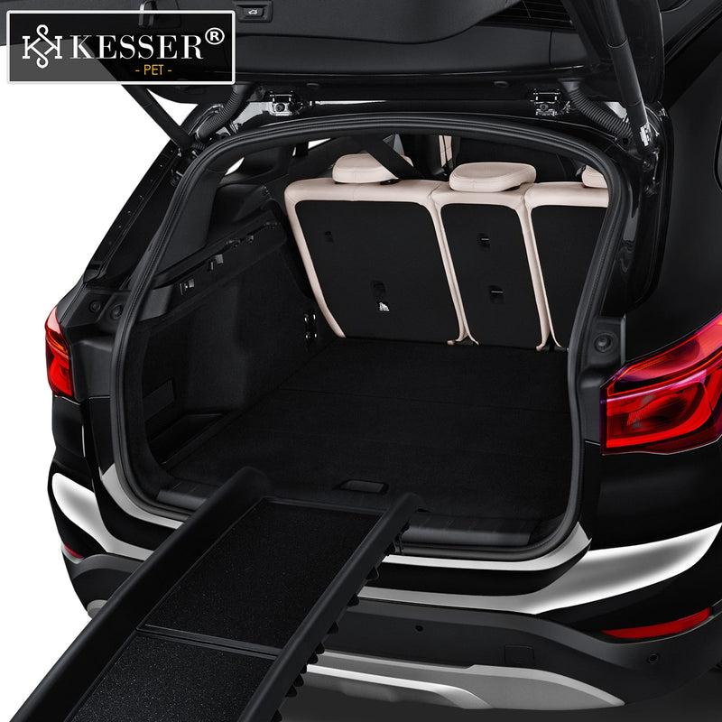 KESSER® dog ramp foldable dog stairs dog car ramp car trunk ramp for pets entry aid for trunk, up to 90 kg, 156x40cm, light, stable, non-slip dog stairs, black - PawsPlanet Australia