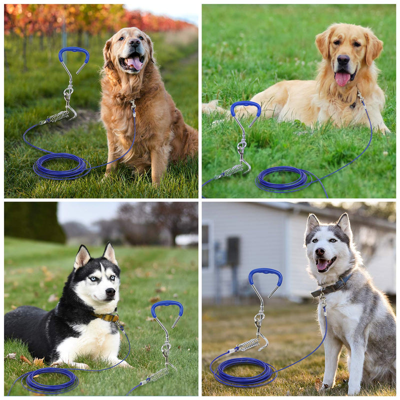 AK KYC Dog Tie Out Cable and Stake 30ft with Reinforced Metal Snaps and Buffer Spring,Runner with Dog in The Yard,Training in Travel, Camping and Outdoor - PawsPlanet Australia