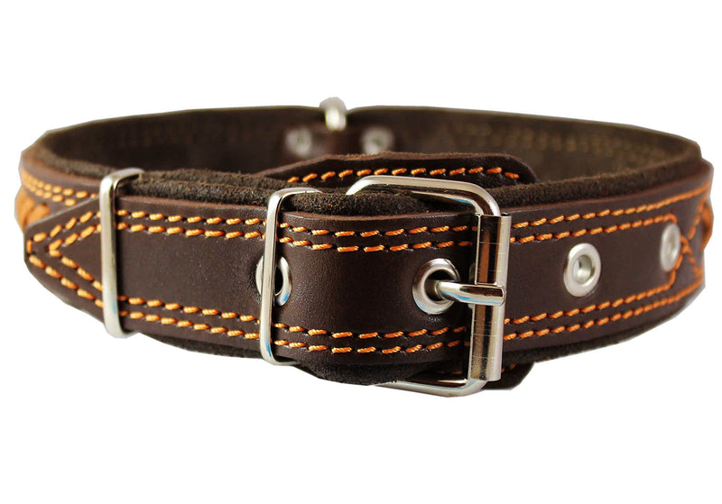 [Australia] - Genuine Leather Braided Dog Collar, Brown 1.5" Wide. Fits 17"-22" Neck. 