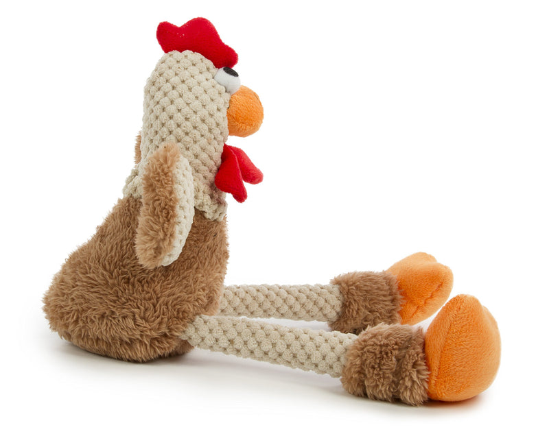 [Australia] - goDog Checkers Skinny Rooster With Chew Guard Technology Tough Plush Dog Toy, Brown, Small (70881) 