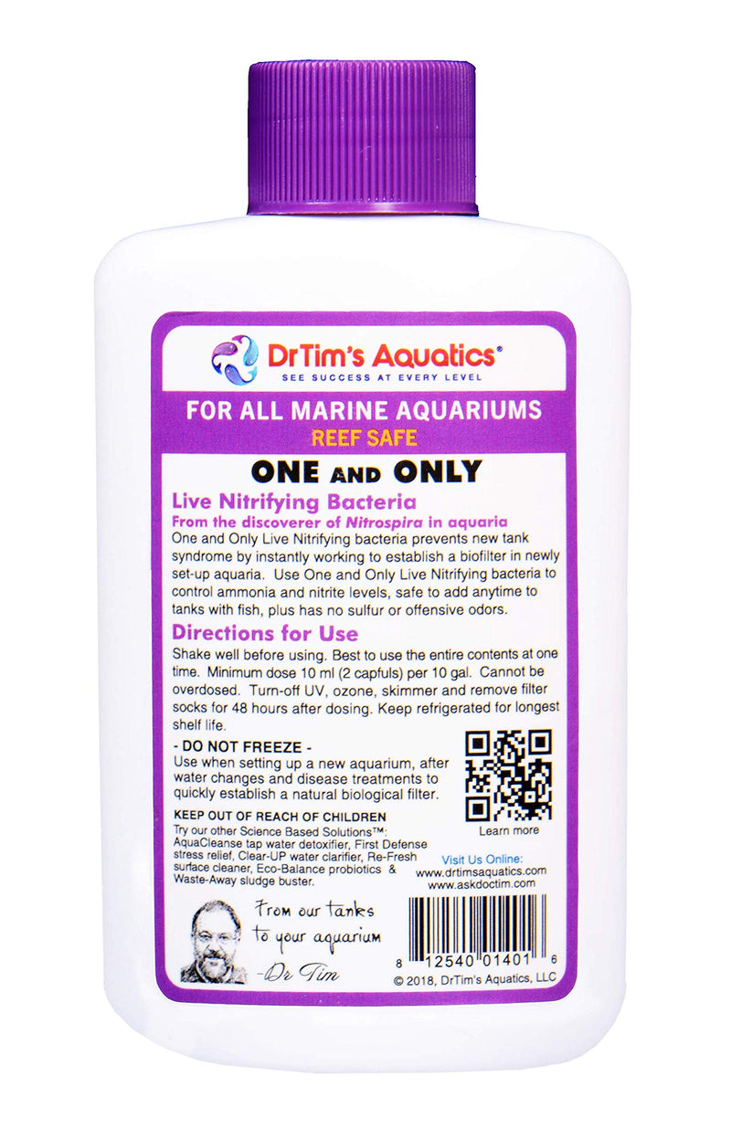 DrTim's Aquatics Reef One & Only Nitrifying Bacteria – For Reef, Nano and Seahorse Aquaria, New Fish Tanks, Aquariums, Disease Treatment – H20 Pure Fish Tank Cleaner – Removes Toxins – 4 Oz. (401) One & Only REEF-PURE - PawsPlanet Australia