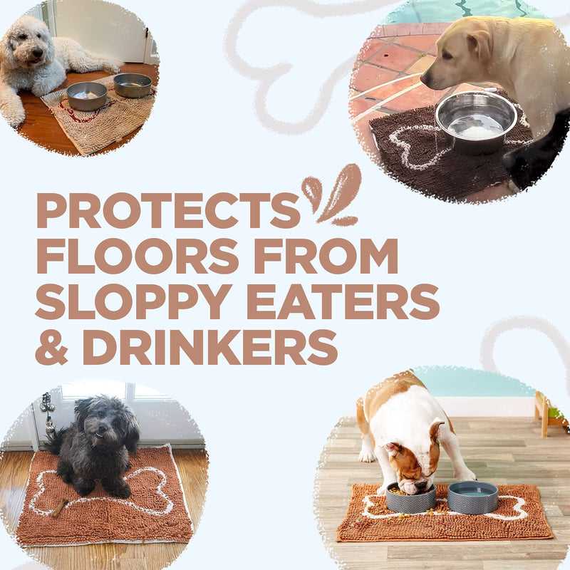 Soggy Doggy Slopmat, Ultra-Absorbent Dog Door Mat for Food and Water, Microfiber Chenille Dog Mat for Muddy Paws and Messy Eaters, Washable Indoor Dog Mats for Sleeping and Eating Beige red bone - PawsPlanet Australia