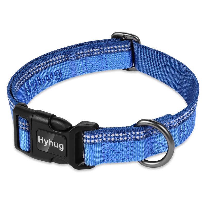 Hyhug Design Two Tone Nylon Jacquard Webbing Heavy Duty Classic Basic Collar Quick Release Buckle Specially Designed for Gentle Breed Dogs (Large, Classic Blue) Large - PawsPlanet Australia