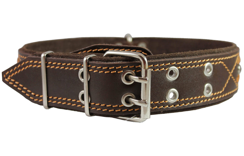 [Australia] - Genuine Leather Braided Studded Dog Collar, Brown 1.75" Wide. Fits 22"-27" Neck, XLarge. 