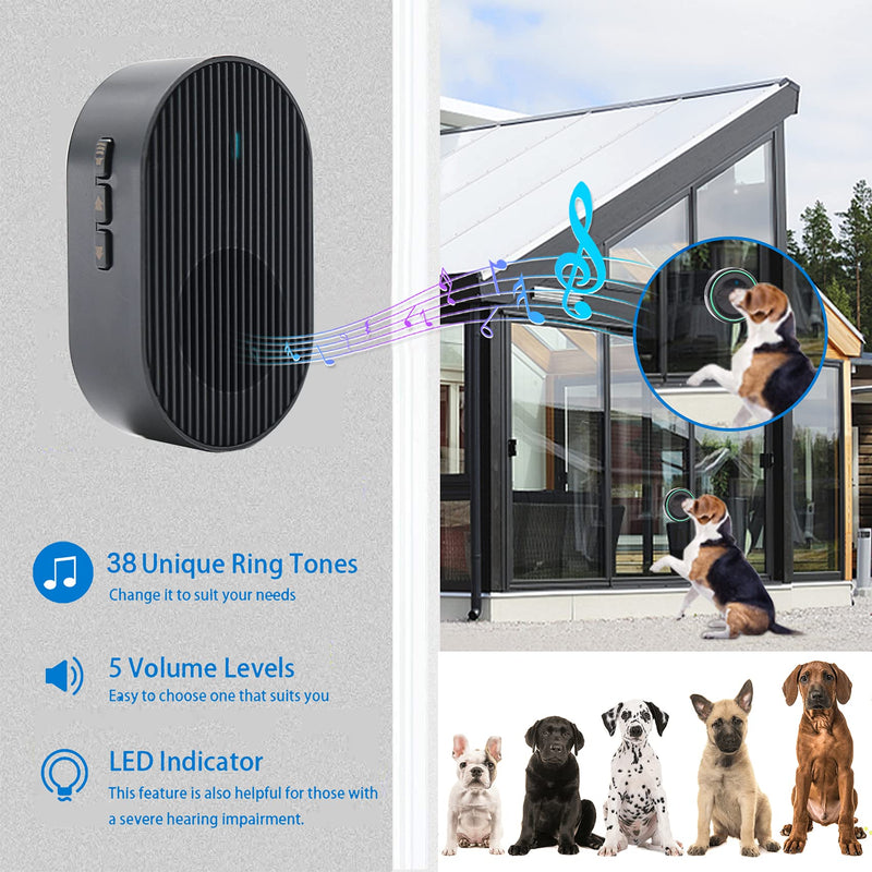 ChunHee Dog Door Bell Wireless Doggie Doorbells for Dog Puppy Training Sliding Door Go Outside Doorbell with 1000FT Waterproof Touch Buttons 5 Volume Levels 2 Magnetic Receiver 3 Transmitters - PawsPlanet Australia