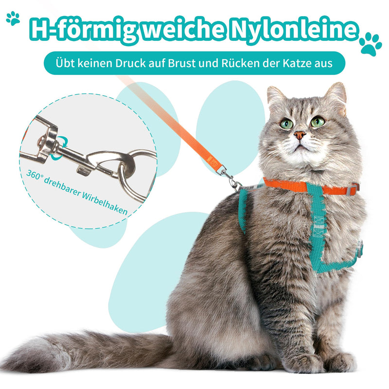 Moorle Cat Harness with Leash, Cat Harness, Escape-Proof, Adjustable, Escape-Proof Cat Vest with Reflective Strips, Lightweight Cat Harness, Kitten Set for Cats and Dogs (S) S Orange and Blue - PawsPlanet Australia