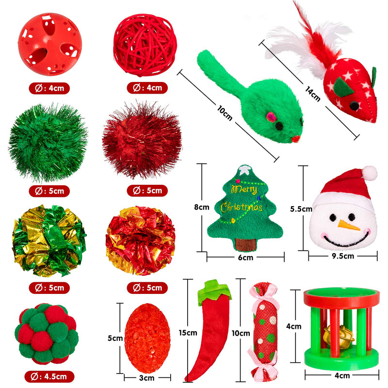 Whaline 17pcs Christmas Cat Toys Stocking Cat Stick 7 Cat Playing Balls Roller Bell 2 Mice Plush Snowman Plush Pepper Plush Christmas Tree Xmas Candy Pompoms Training Supplies for Pet - PawsPlanet Australia