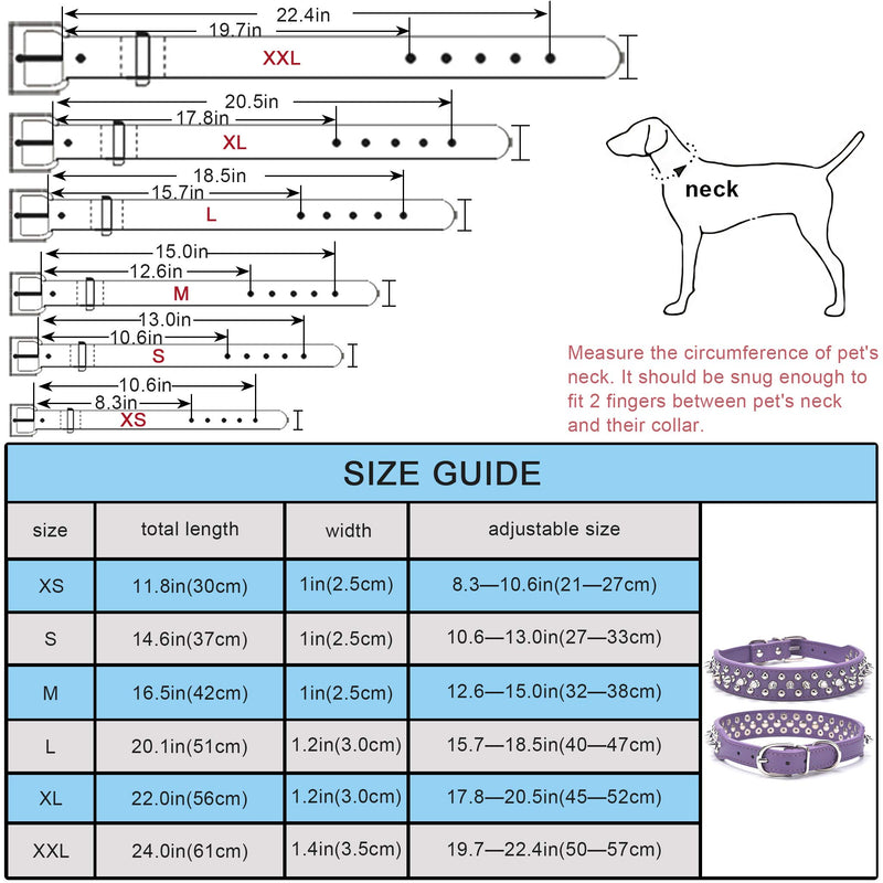 SEKAYISORE Adjustable Studded Dog Collar, Microfiber Leather Spiked Puppy Collars, Anti-Bite Pet Collar for Small, Medium and Large Dogs Cat, PURPLE XL XL: Length 45-52 CM/17.72"-20.47" - PawsPlanet Australia