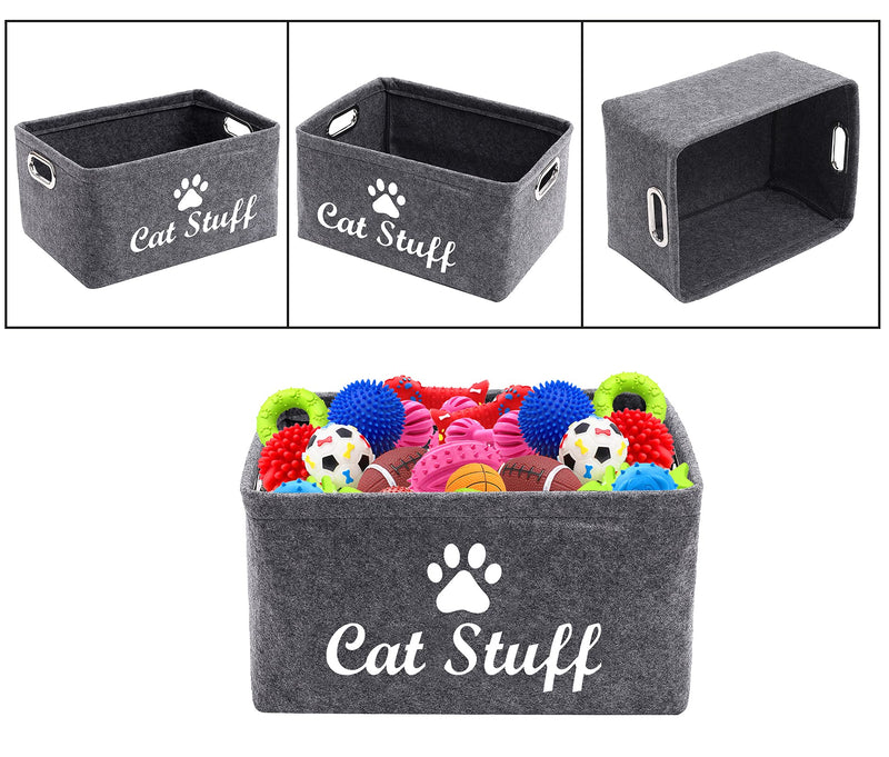 Geyecete Dog Apparel & Accessories/Dog Toys/Pet Supplies Storage Basket/Bin with Handles, Collapsible & Convenient Storage Solution for Office, Bedroom, Closet, Toys, Laundry "Cat Stuff" Grey - PawsPlanet Australia