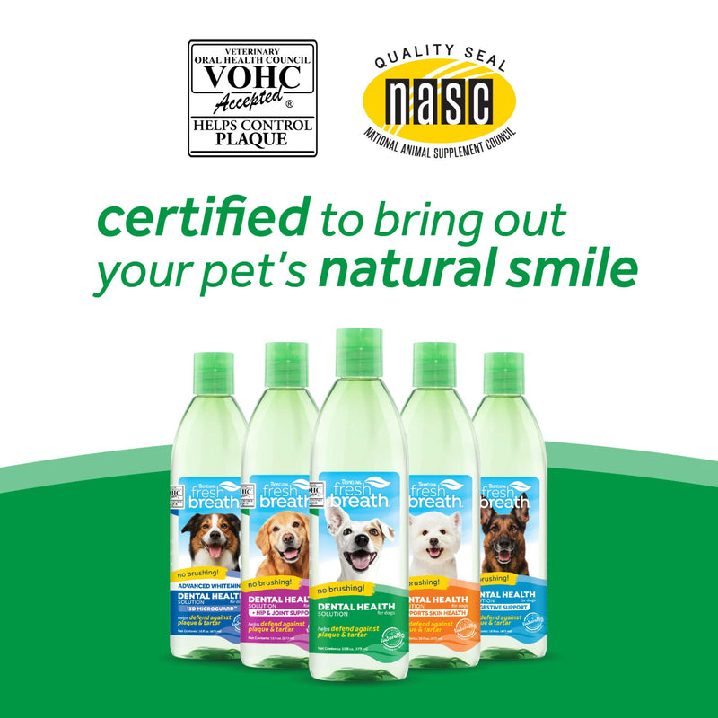 TropiClean Fresh Breath Dental Health Solution Supports Skin Health for Dogs, 16oz - Made in USA - PawsPlanet Australia