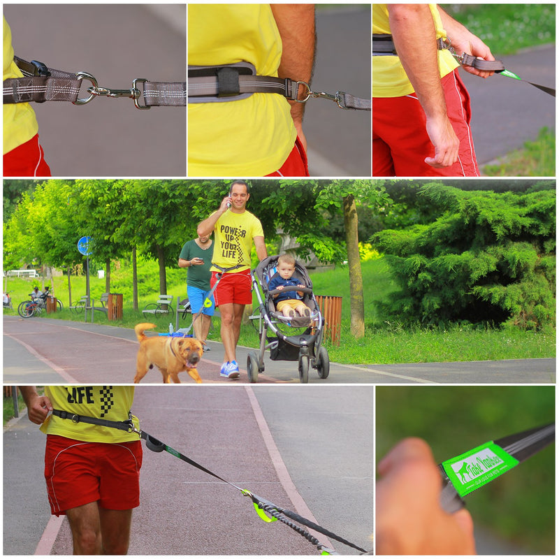 [Australia] - TAKE YANKEE Hands Free Dog Leash + Training Running Walking Leash & Double Leash Set, Fits 2 Dogs + Reflective Leash • Adjustable Waist Belt + Strong Bungee Leash + Poop Bag Holder TWO Dogs RED 