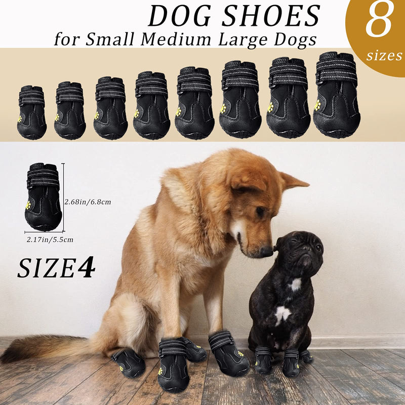 Havenfly Protective Dog Boots,4 PCS Waterproof Dog Shoes with Adjustable Straps Reflective,Dog Shoes with Wear-resistant and Rugged Anti-Slip Sole for Small Medium Large Dogs (4) 4 - PawsPlanet Australia