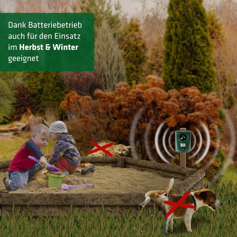 GARDIGO® dog and cat repellent | Dog deterrent and cat deterrent for the garden | Ultrasonic animal repeller 20-60 kHz | 120° detection angle, 12m range | Against dogs and against cats - PawsPlanet Australia