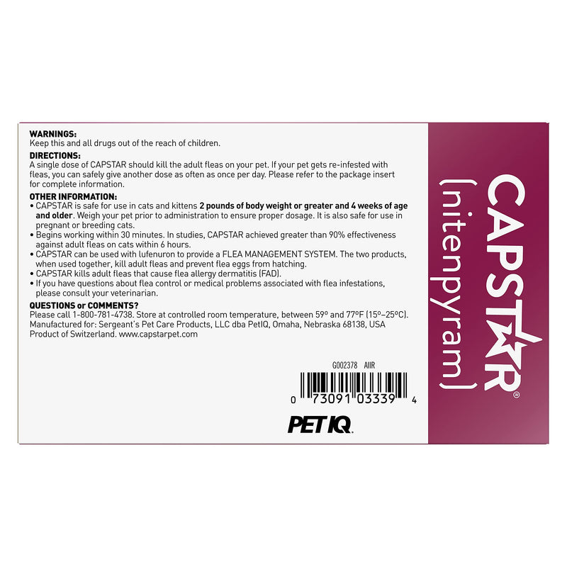 Capstar Fast-Acting Oral Flea Treatment for Cats, 6 Doses, 11.4mg (2-25 Lbs) - PawsPlanet Australia