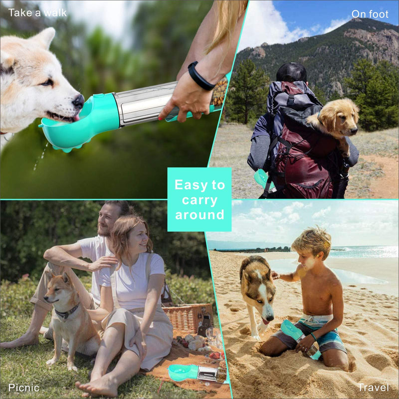 Baogaier Dog Water Bottle Pet Water Dispenser Cat Feeder Portable Leak Proof 500ml BPA Free Bowl Food Storage Poo Bag Clip for Puppy Travel Walking Running Hiking Outdoor Drinking Feeding - Blue - PawsPlanet Australia