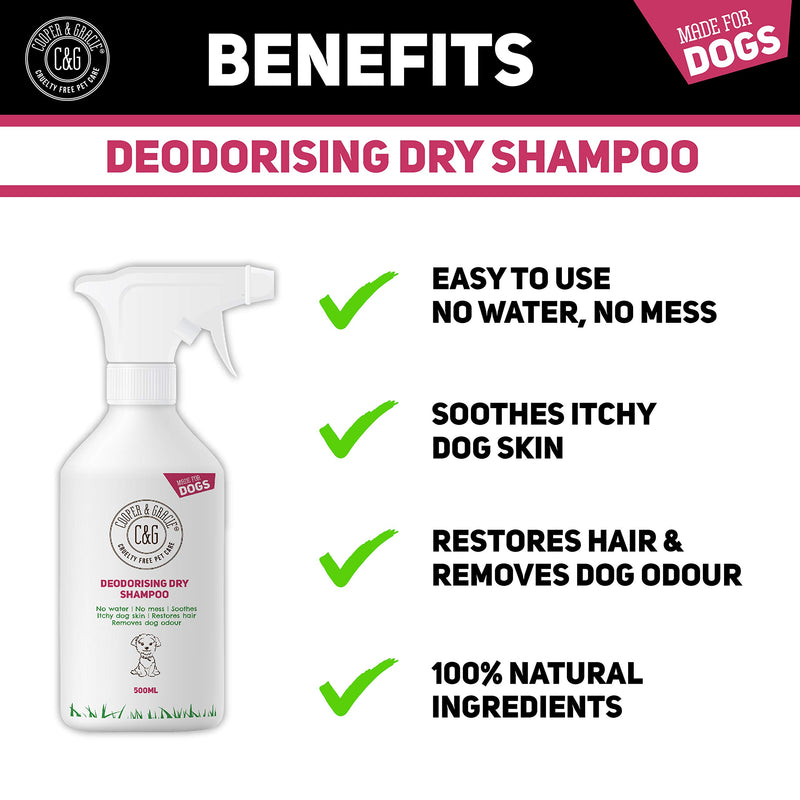 Dry Dog Shampoo Spray For Smelly Dogs - Wipe Clean Stain Remover - Cruelty Free Waterless Grooming Products Organic Odour Deodoriser Neutraliser - Best Fox Poo Cleaning Animal Wash (500ML) 500 ml (Pack of 1) - PawsPlanet Australia