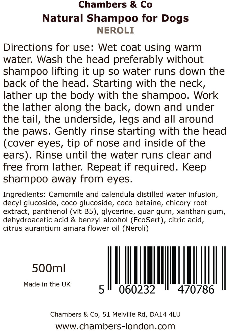 Chambers & Co Best Natural Shampoo for Dogs with Sensitive or Itchy Skin with Essential Oils 500ml (Neroli) Neroli - PawsPlanet Australia