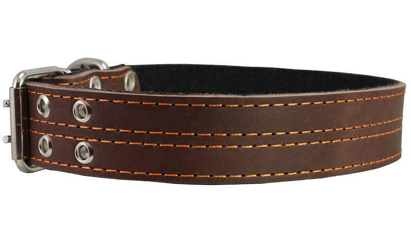 [Australia] - Genuine Leather Dog Collar, Padded Brown, 1.5" Wide. Fits 14"-18" Neck Size, Medium 