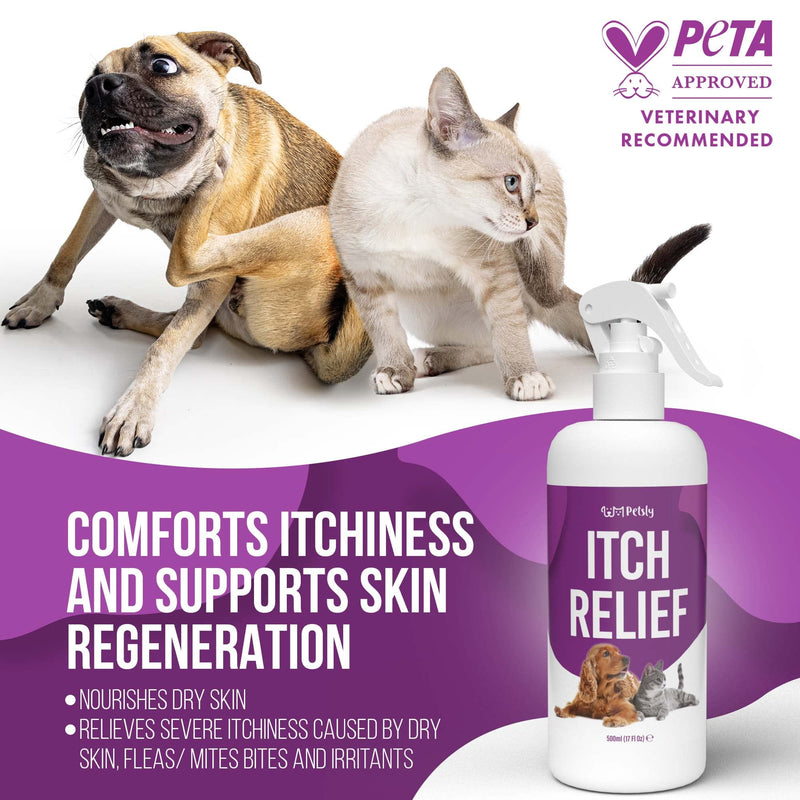 Petsly Anti-Itching Dog and Cat Care Spray for Itchy Animal Skin - Nourishing Aloe Vera as a Remedy for Itching in Cats, Dogs Relieve Itching in Dogs, Cats + Dogs Spray [500ml] - PawsPlanet Australia