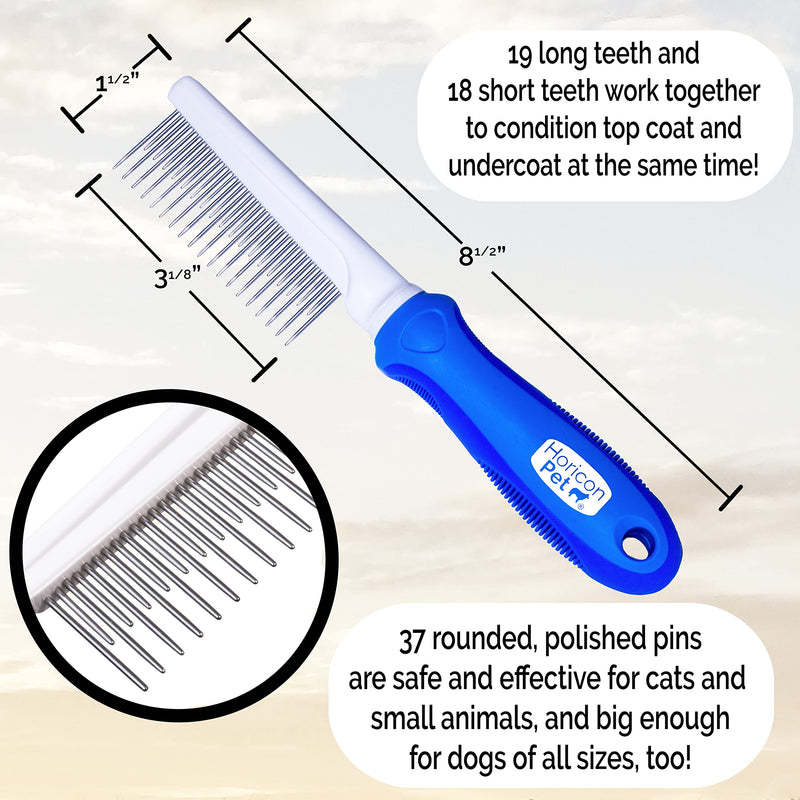 Horicon Pet Detangling Grooming Comb with Long & Short Stainless Steel Metal Teeth - Dogs, Cats & Small Animals for Removing Matted Fur, Knots & Tangles - PawsPlanet Australia