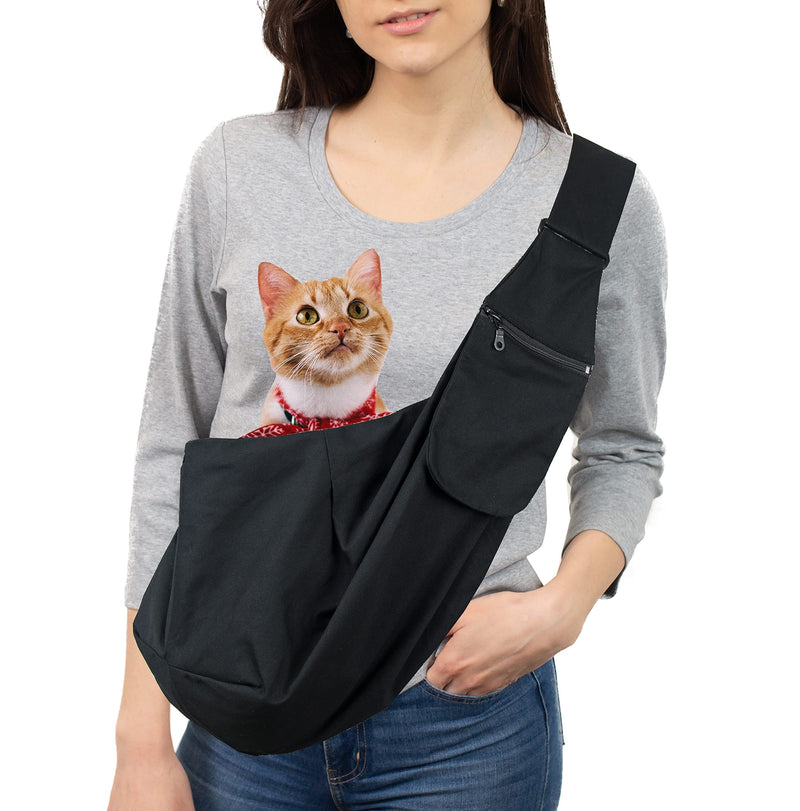 NextFri Pet Sling Carrier Adjustable Shoulder Strap Puppy Tote Hands Free Reversible Pet Bag for Outdoor Travel Black - PawsPlanet Australia