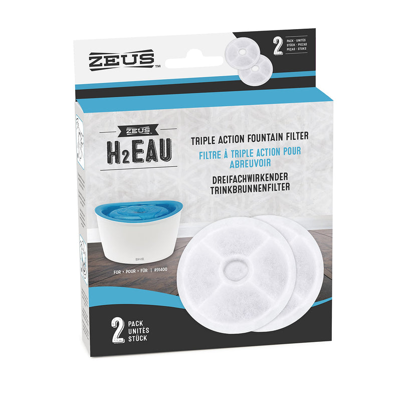 Zeus H2EAU Triple Action Fountain Filter, Replacement Dog Water Fountain Filter, 2-Pack - PawsPlanet Australia