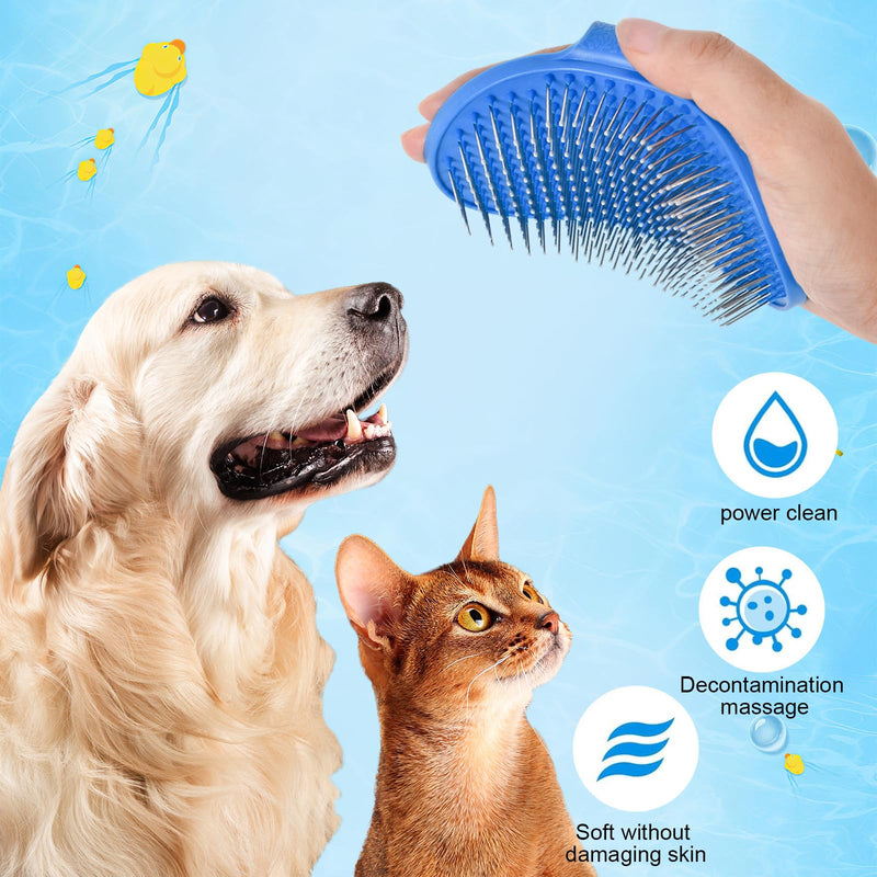 Pet Dog Brush Cat Brush Self-Cleaning Pet Brush Dog Bath Brush Brushing Out Loose Hair Dust Dirt with Adjustable Ring Handle for Long Haired Dogs and Cats Blue - PawsPlanet Australia