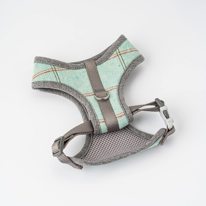 HUGO & HUDSON Tweed Vest Dog Harness - Adjustable Rear Buckle No Choke Harnesses for Training and Walking - Comfortable Soft Padding - Aqua Checked - XS - PawsPlanet Australia